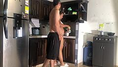Big ass latina wife fucked rough missionary in hotel kitchen