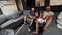 Our desperate roomie begs for dick gets bareback double penetration squirting orgy