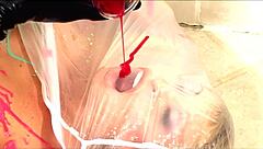 blonde slut dressed in fishnets gets her shaved pussy and ass wrecked like a total whore begging for more.