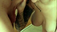 amateur latina with fake tits slurps huge cock then takes it deep for massive facial cumshot