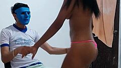 the 22 year old guy stares as this horny latina milf dances like a total whore