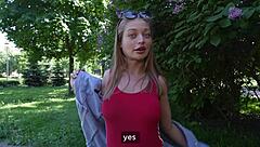 i couldn't resist after park flashing led to hot fucking session with cute blonde's big natural tits and wet pussy