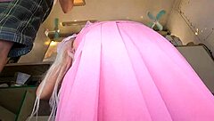 see this pink dress girl workin with tampon pussy no panties