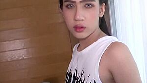 I watched this sweet Thai ladyboy slut give a blowjob then ride my big cock bareback in pov anal fucking