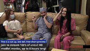 Oh Wow, Check Out The Procedure with Blaire Celeste Showing Off Her Pierced Nipples and Shaved Pussy in Latex Gloves and Skirt!