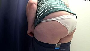 Big Ass in White Panties Tries Tight Leggings in Fitting Room